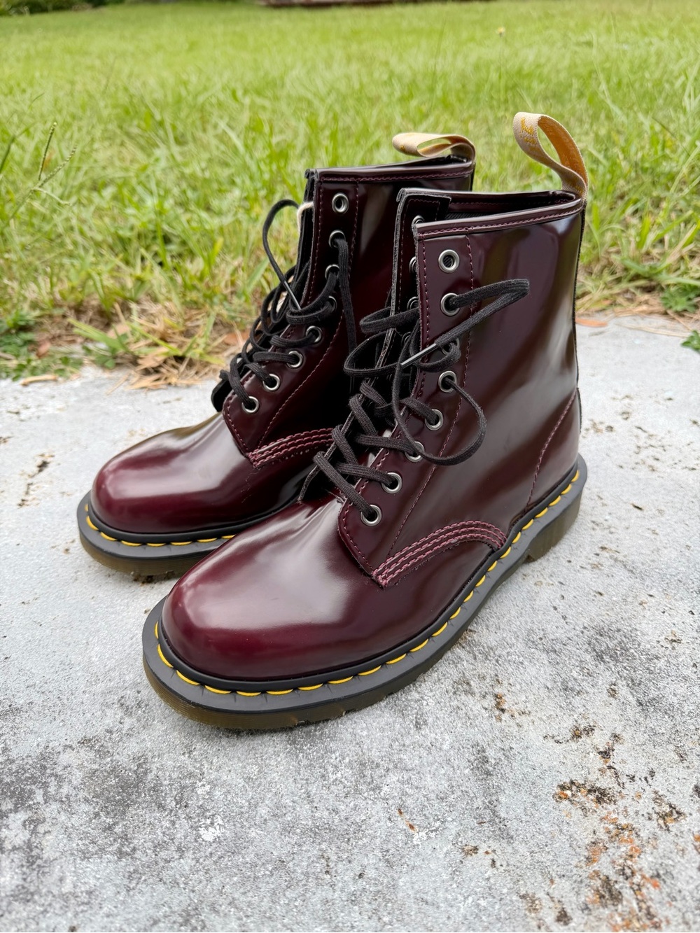 Dr. Martens Cherry Red Patent Lace-Up Combat Boots